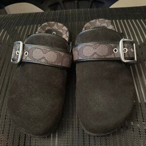COACH Ashton Suede Clog Black Signature Jacquard Women's Size 8